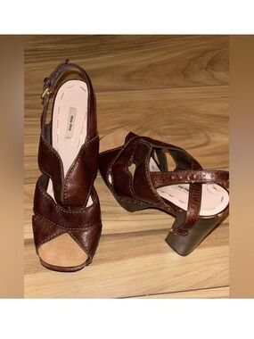 Miu Miu Brown Leather Men’s Studded Slide Sandals